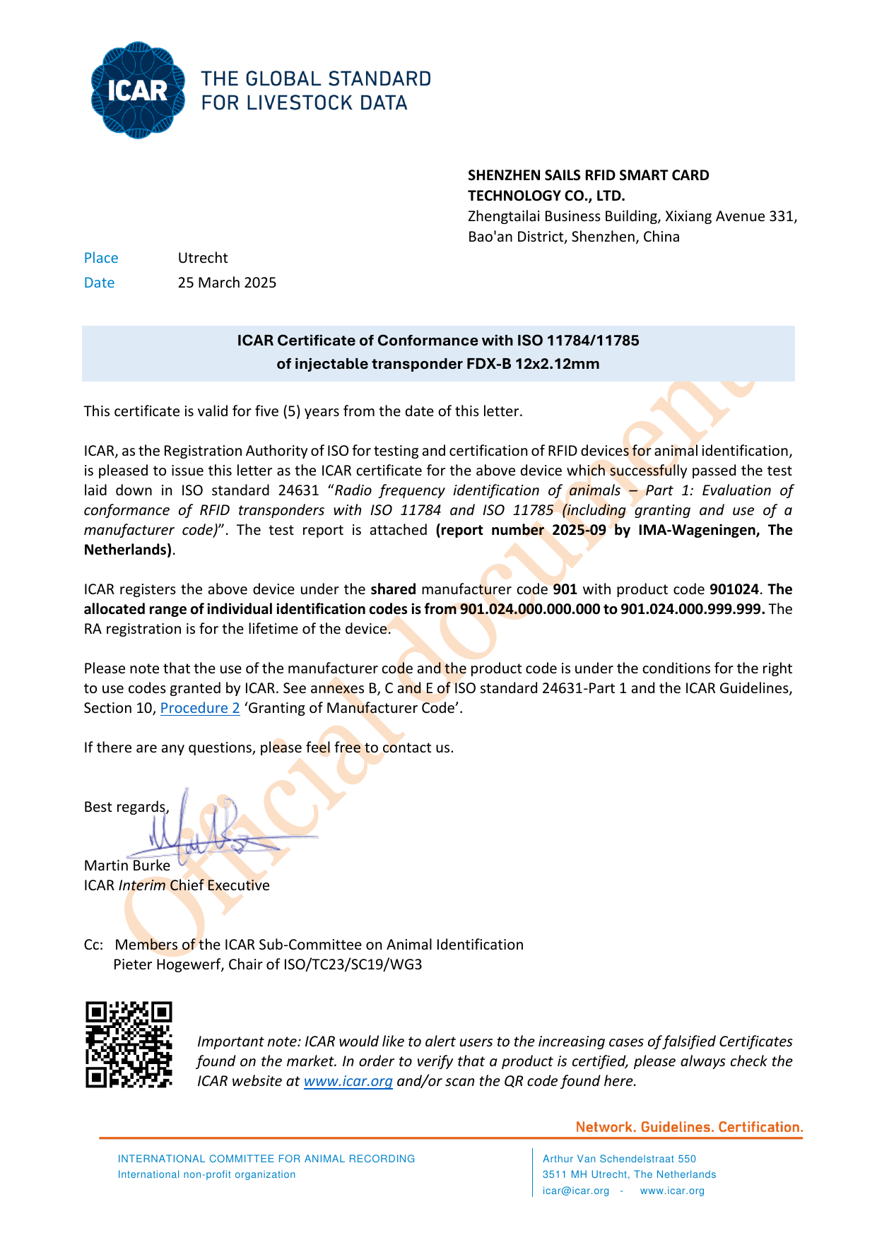 Certificado ICAR